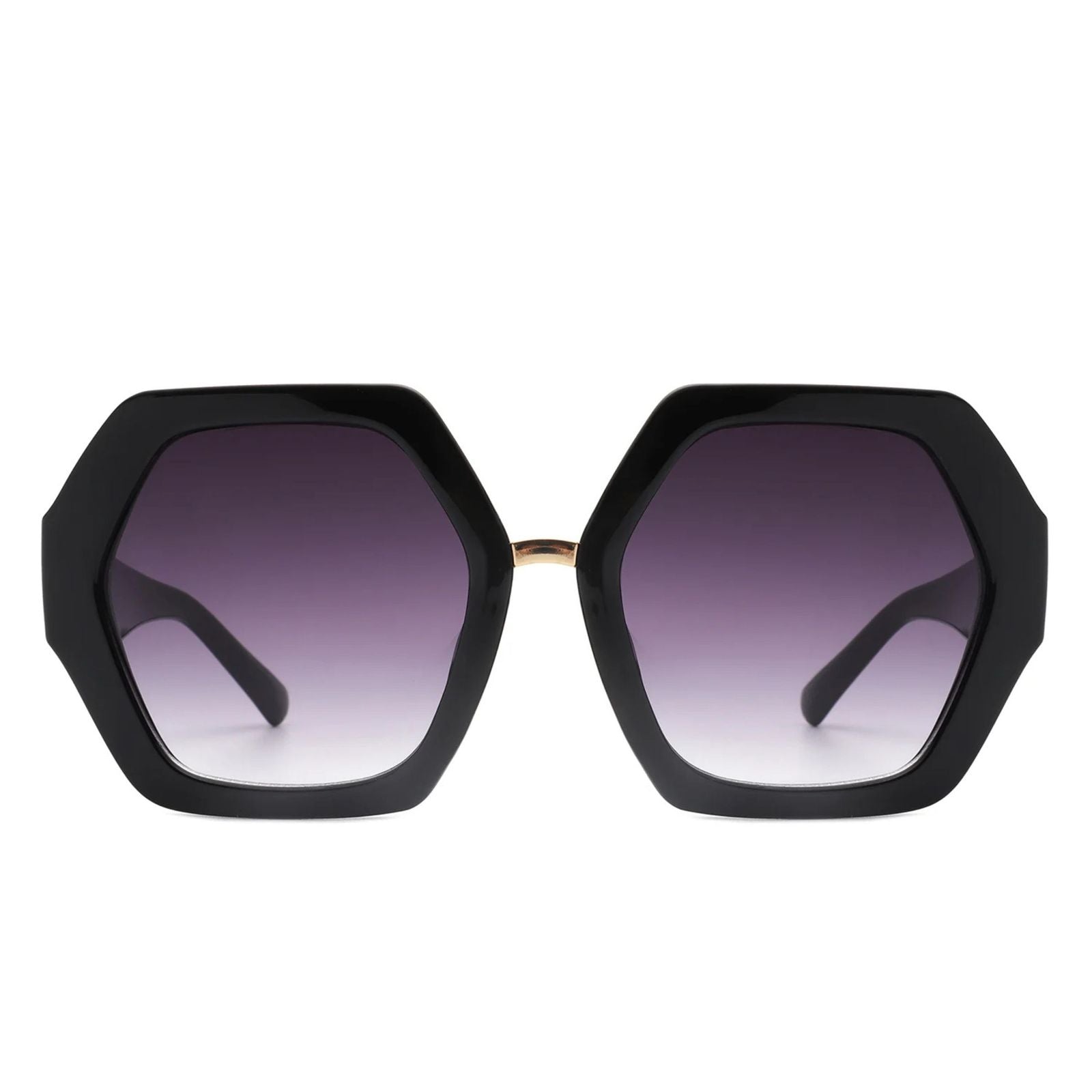 Sunglasses Black Geometric Hexagon Oversized Women