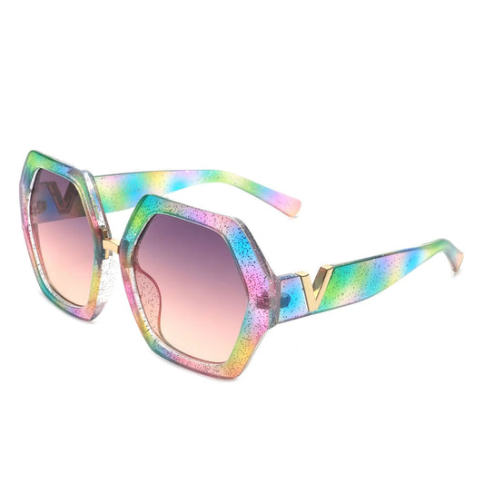 Sunglasses Rainbow Geometric Hexagon Oversized